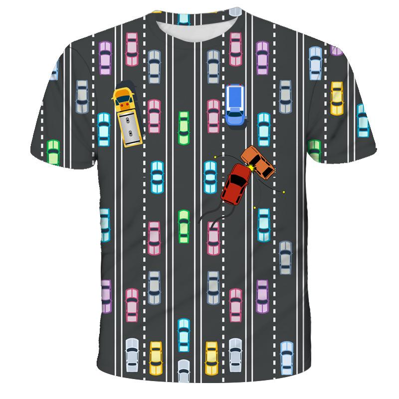 Новая летняя детская модная детская футболка с 3D принтом автомобиля и короткими рукавами, футболка для девочек, детская одежда