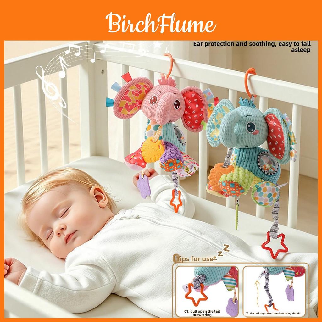 Baby Elephant Stroller Hanging Toy With Rattle And Music For Visual And Auditory Development