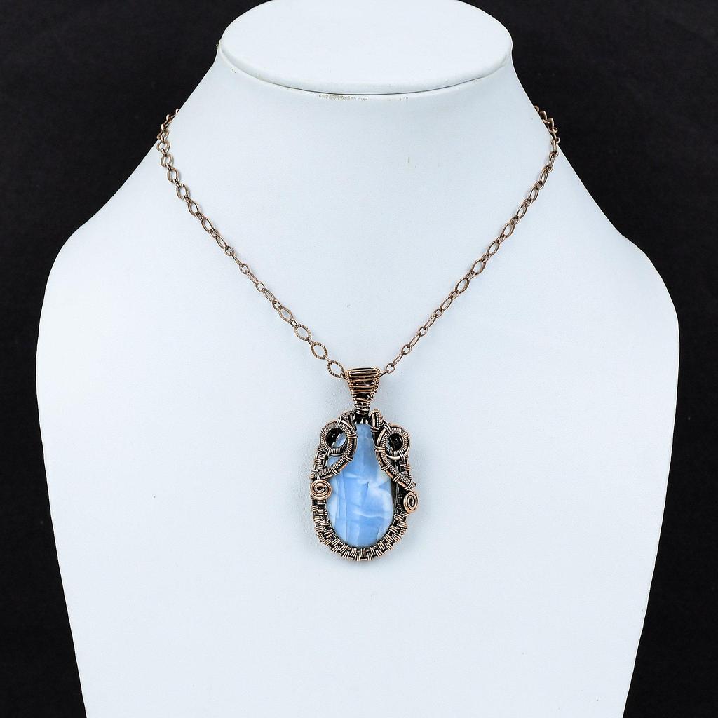 Owyhee Синий Опал Кулон Медная Проволока Обернутые Ювелирные Изделия Подвеска Из Натурального Драгоценного Камня Ювелирные Изделия Ручной Работы Совершенно Новый Подвеска Медные Ювелирные Изделия Подарок Для Мамы