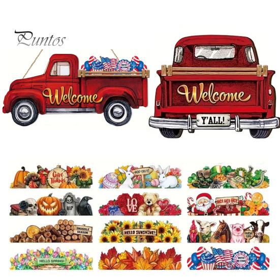 Подвесной приветственный знак на входной двери грузовика с 12 альтернативными сезонными праздничными декорациями, приветственный знак в форме грузовика на осень, День благодарения, Хэллоуин