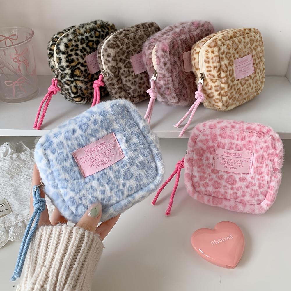 1Pc Leopard Print Plush Makeup Bag, Winter Warm Mini Square Makeup Bag, Lipstick Case, Cosmetic Storage Bag, Multifunctional Design, Suitable