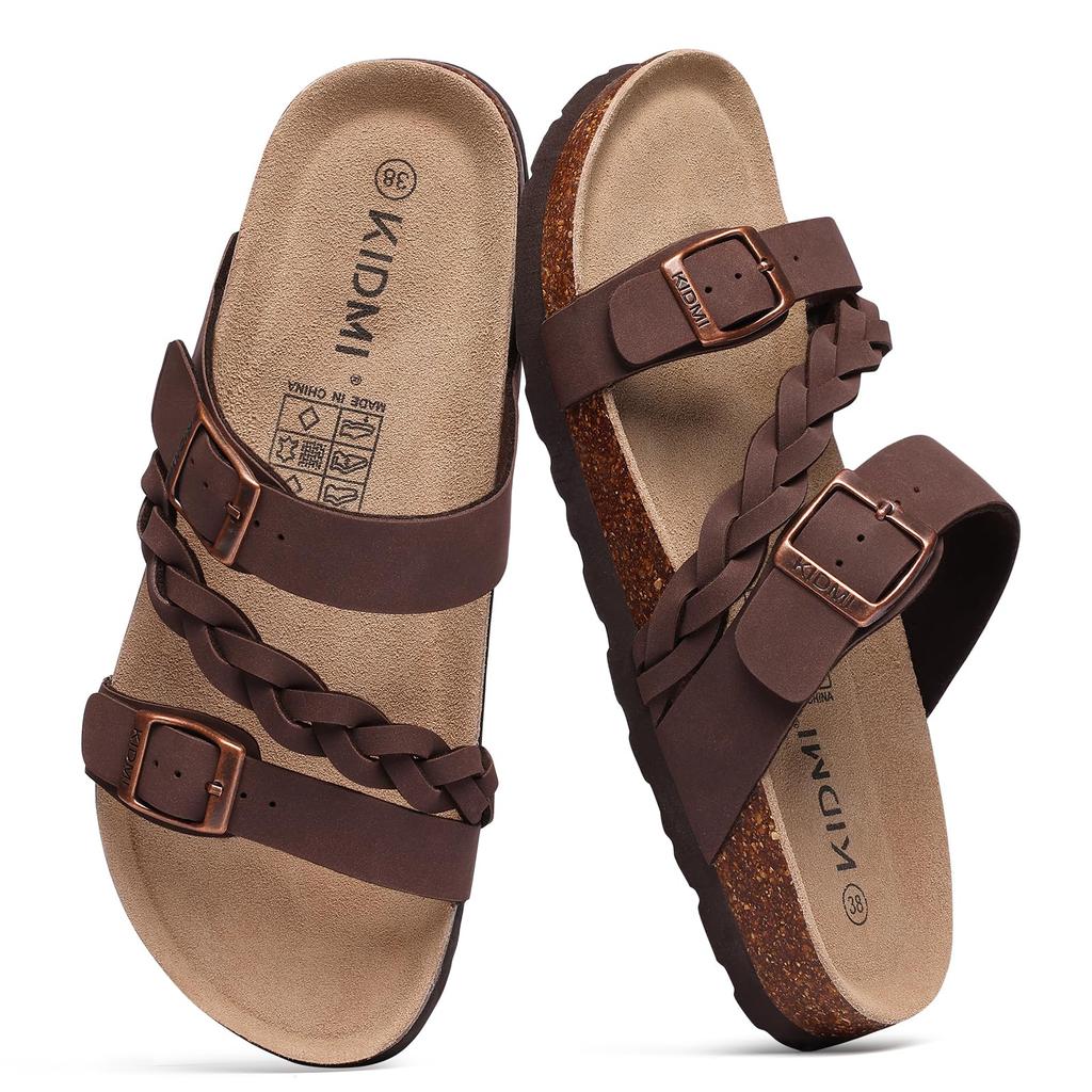 Fashion Shevalues Women's Weaving Cork Slippers New Summer Women Double Buckle Sandals Cozy Cork Footbed Beach Slides With Arch Support