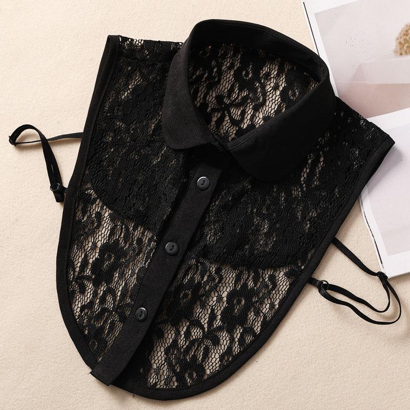 White Women's Stand Fake Collar Blouse Black Detachable Lapel Turtleneck Top Half Shirt Faux Col Tie Detail