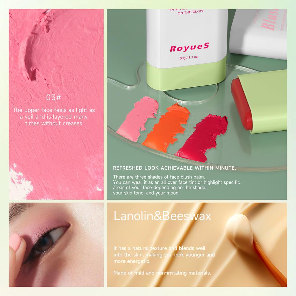 30g Blush Stick Blush Cream Brightening Contouring Stick Moisturizing Natural Nude Makeup Blush Cream Waterproof Multi-functional Solid Blush Rouge