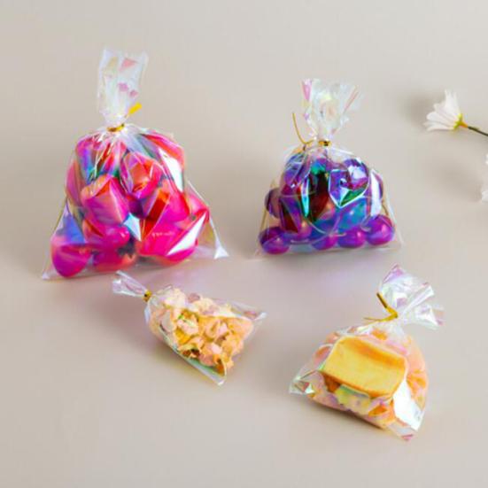 100 шт. пакеты для конфет, переливающиеся прозрачные целлофановые пакеты для вечеринок с завязками для печенья, конфеты, подарочные пакеты на Хэллоуин и Рождество