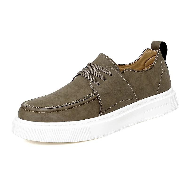 High Quality Men Business Casual Leather Shoes Brand Antiskid Comfy Thick Soled Lace-Up Vulcanized Shoes Walking Shoes