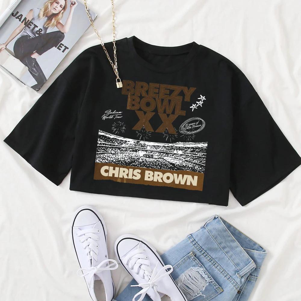 Chris Brown Breezy Bowl XX Tour Shirt Women Summer Short Sleeve Crop Tops T-shirt Fans Gift