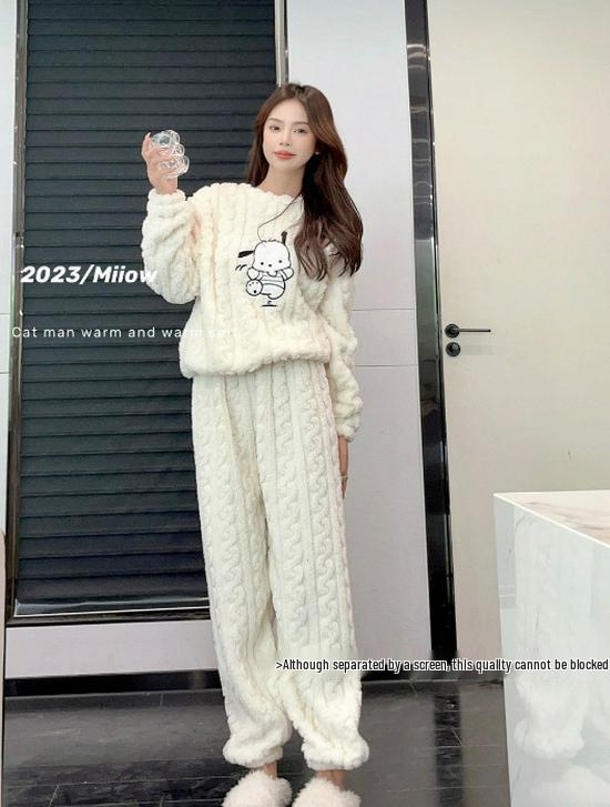 Женский утолщенный фланелевый пижамный комплект из кораллового флиса на осень/зиму 2025 с длинным кардиганом, больших размеров, теплая домашняя одежда.