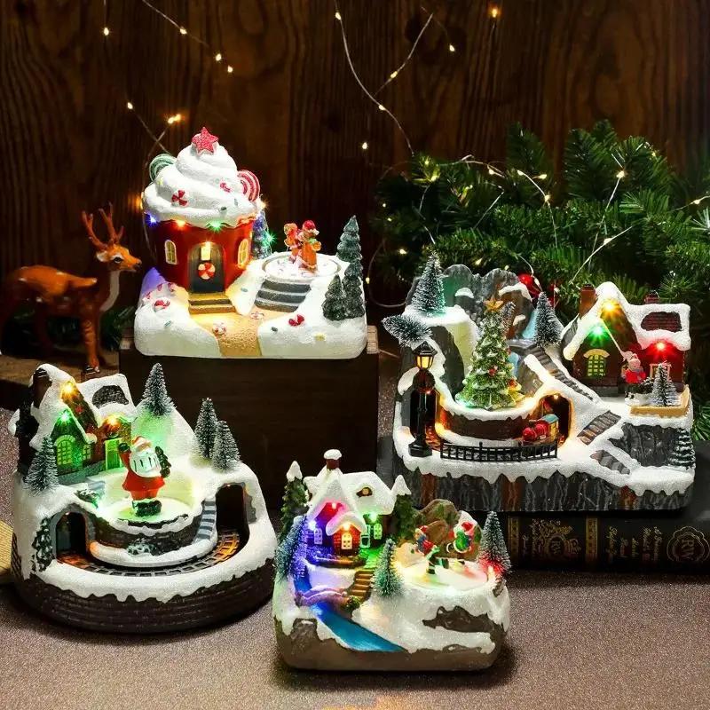 Assorted Christmas Rotating Light-Up Musical Resin Music Box Ornaments Christmas Present