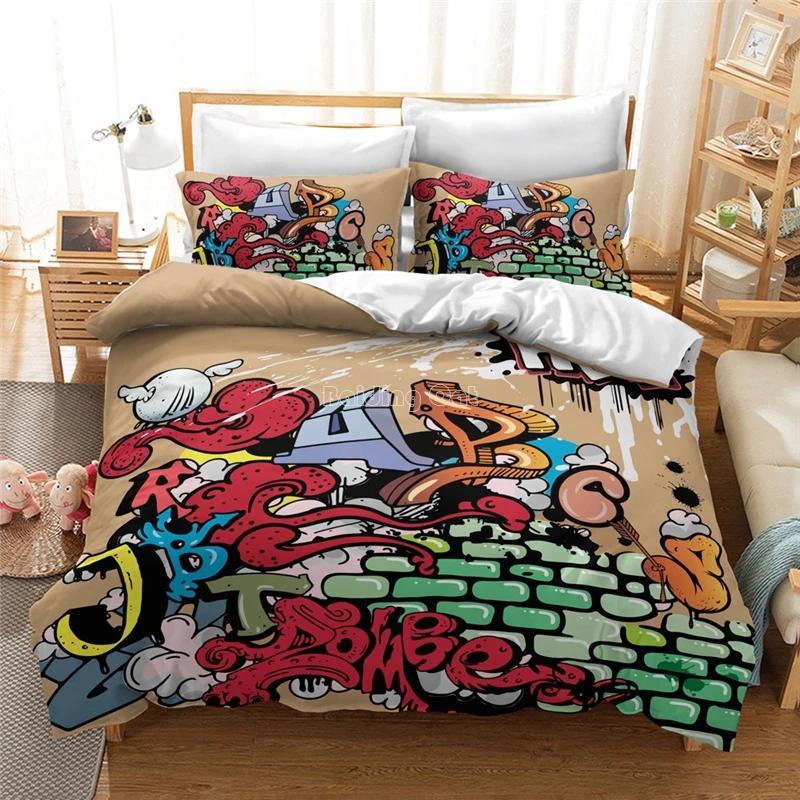City Street 3d Printed Bedding Set Popular Hip Hop Graffiti Duvet Cover Set Comforter Cover Pillowcase Queen King Digital Printi