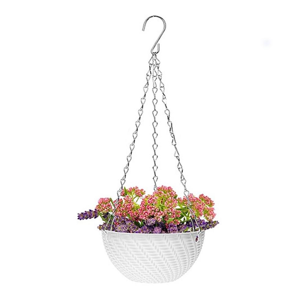 Plastic Hanging Basket with Drainage Holes and Rustproof Triple Chain for Indoor Outdoor Plants White Blue Pink Green Purple