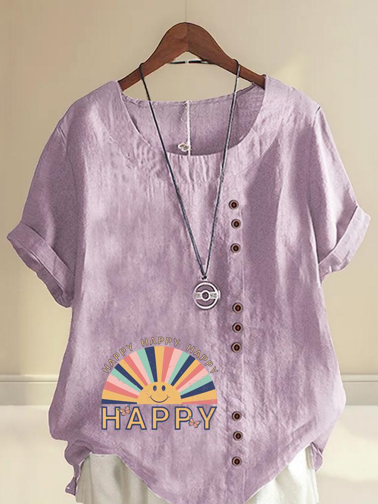 Women's Fashion Rainbow Letters Print Printing Shot Sleeve T-shirt Loose Cotton Shirt Casual Loose Summer Plus Size Blouse Tops