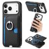 For iPhone 17 Pro Case Ring Kickstand Leather Back Cover with Magnetic Detachable Card Holder