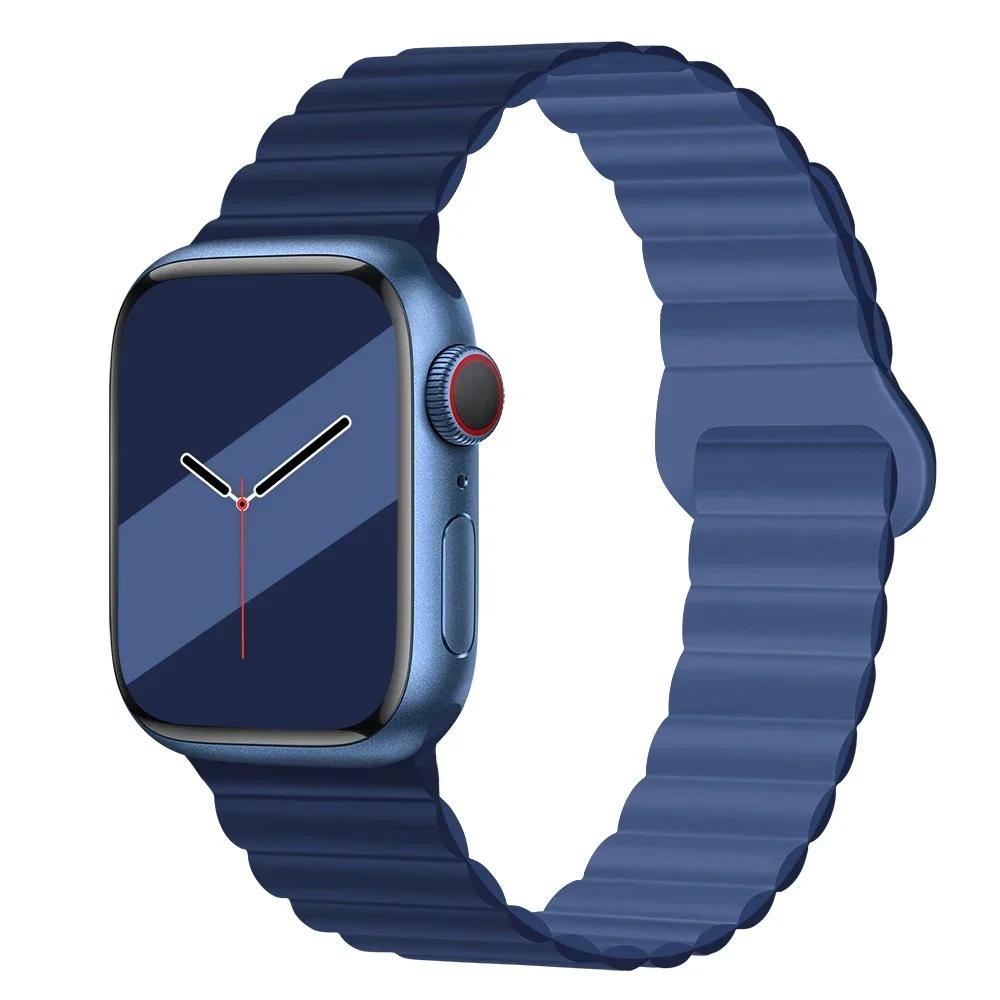 НОВЫЕ Оригинальные магнитные ремешки из жидкого силикона для Apple Watch band Ultra 2 Series 9 SE iwatch 42мм 44мм 45мм 49мм 38мм 40мм 41мм