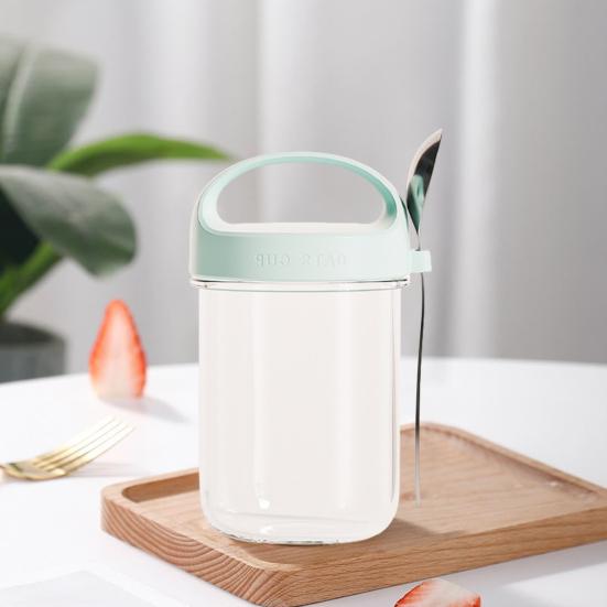 Стеклянная чашка для овсянки емкостью 430 мл с ложкой и крышкой. Герметичный контейнер для овсяных хлопьев без бисфенола-А на ночь для хлопьев, салатов, йогуртов. Банка для приготовления еды для здоровых завтраков.