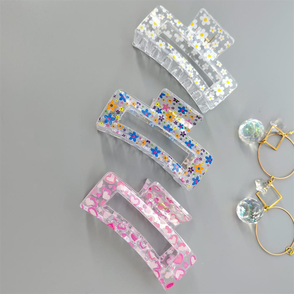 Новый женский принт с цветочным принтом, коготь для волос, прочный красочный пластиковый зажим для волос, большие размеры, зажимы для волос, шпилька в виде краба, аксессуары для волос, подарок для девочки