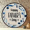 2d Flat 20*20cm Charming Blue Tool Pattern Wooden Art Decor - Round "Happy Father's Day" Sign with Twine & Hook, Classic Home Gift for Dad, Perfect