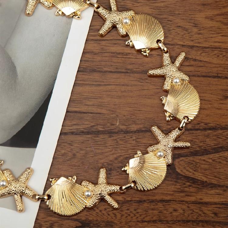 Sea Star Waist Chain Waist Ornament Belly Sash with Metal Shells and Pearls Accent For Ocean Themed Style Enthusiasts