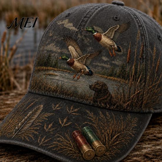 Outdoor Camo Hat for Men Women Vintage Hunting Baseball Cap, Duck Dog Pattern Hat, Breathable Moisture Retro Reed Wetland Cap Wicking Adjustable