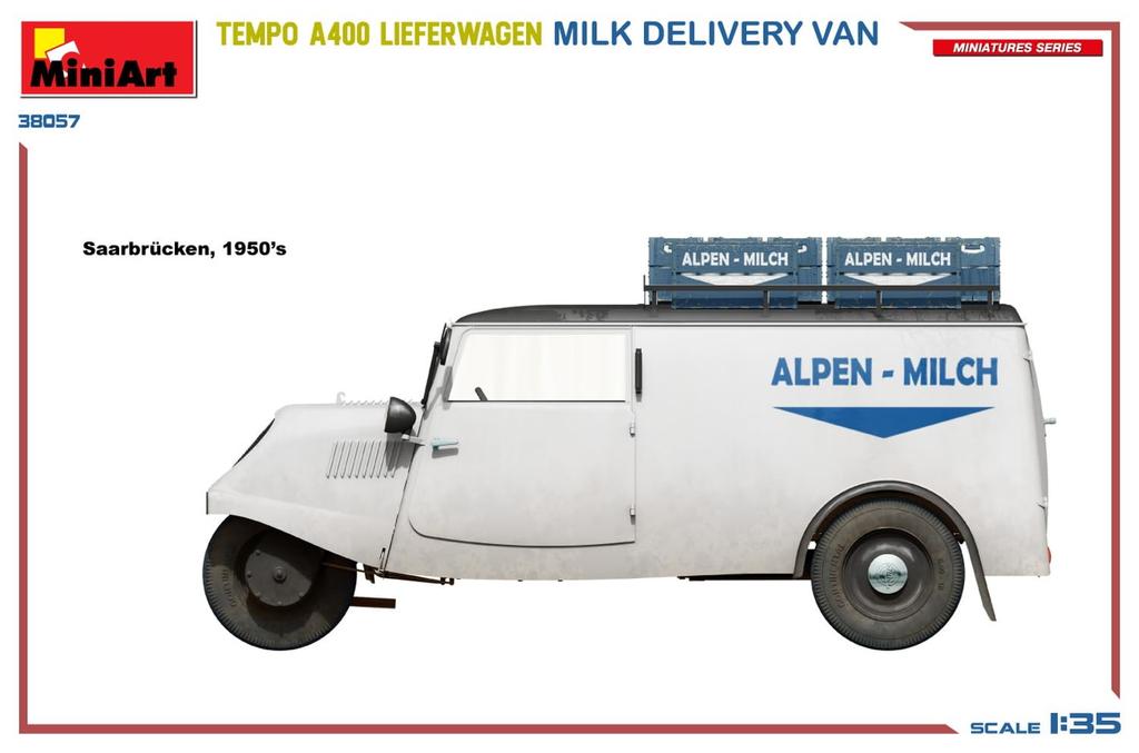 Miniart Scale Tempo A400 Reeferwagen Milk Delivery Van Plastic Model Kit MA38057 1/35