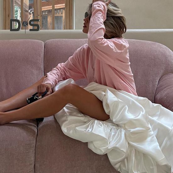 Юбка макси, однотонная атласная юбка в стиле пачки, длинная юбка, однотонная, весна-осень, женская юбка-трапеция, повседневная одежда