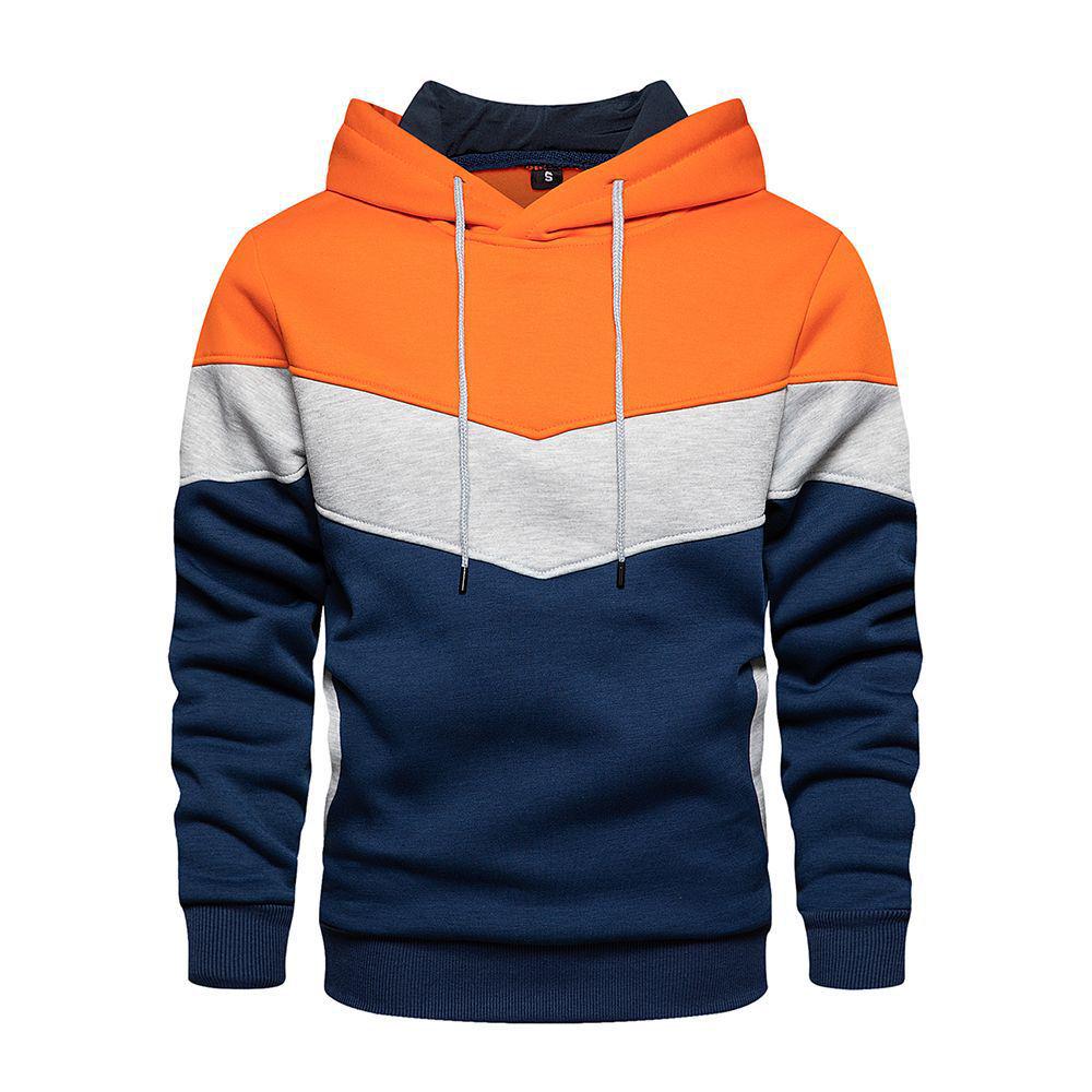 2024 Spring & Fall Color Block Casual Pullover Hoodie with Side Pockets for Men