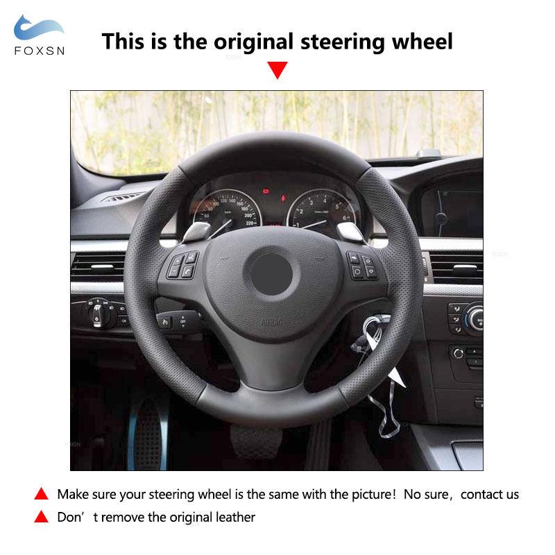 Black Suede Leather Hand Sewing Steering Wheel Cover Trim With Strips For BMW M Sport E90 320i 325i 330i 335i E87 120i 130i