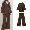 Кимоно из смесового льна, верхняя одежда 6078572, ретро-коричневый, элегантные брюки с широкими штанинами 5057572