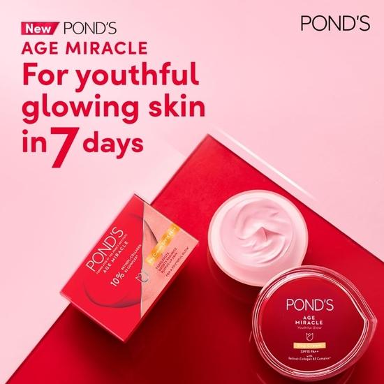 POND'S Дневной крем Age Miracle Youthful Glow с SPF 15 PA++, крем против старения, с 10% комплексом ретинола и коллагена B3, борется с дряблостью кожи, 50 г