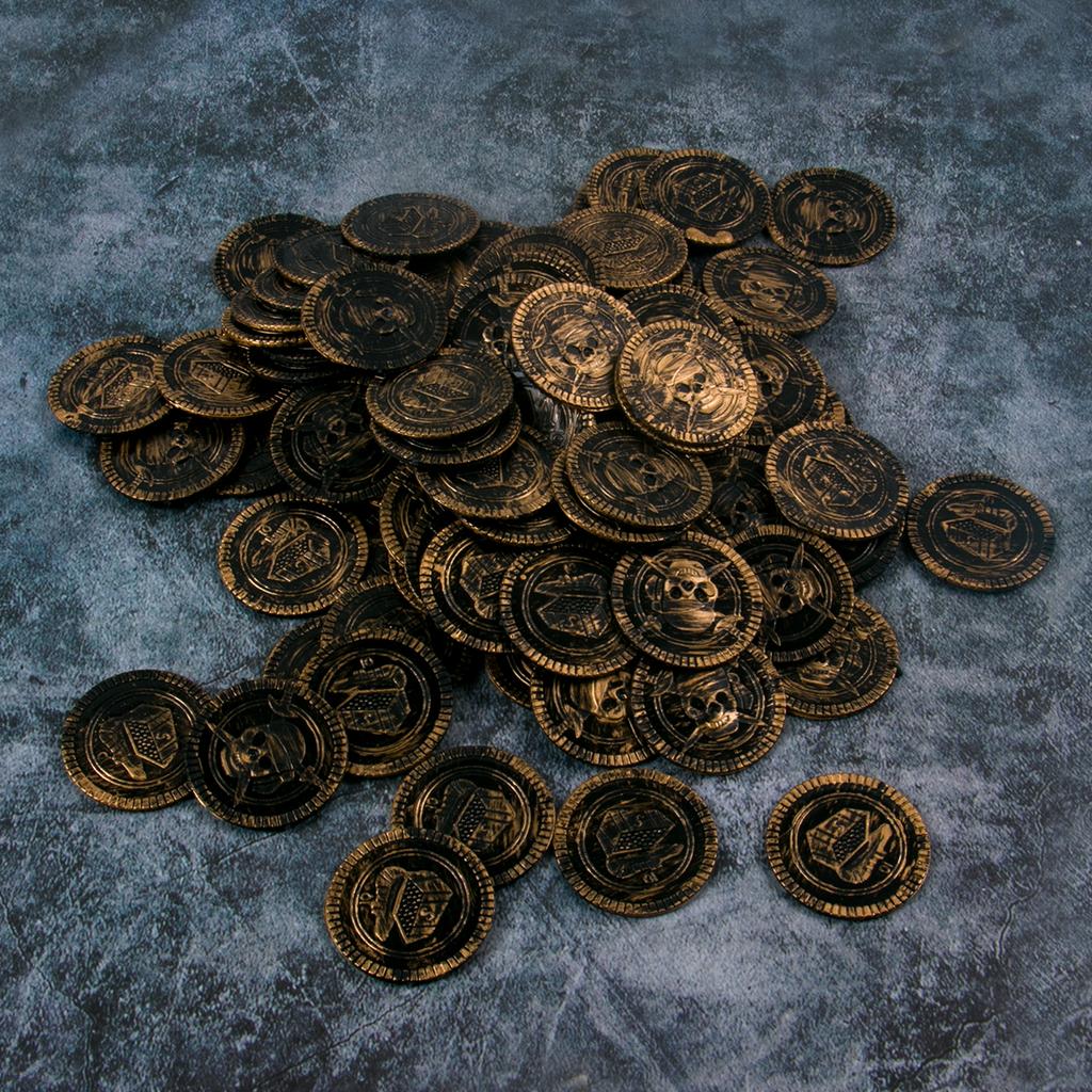 20-60pcs Pirate Coins Halloween Plastic Fake Game Coin For Kids Gift Birthday Party Decoration Treasure Coins Casino Party Favor