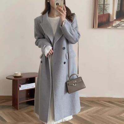 Новое осенне-зимнее двухстороннее шерстяное пальто, длинное тонкое шерстяное пальто, шерстяное пальто в корейском стиле