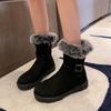 Женские зимние сапоги из замши и меха в стиле ретро 2024 года: Мягкий, нескользящий, короткий, на бархатной подкладке, плотный теплый хлопок.