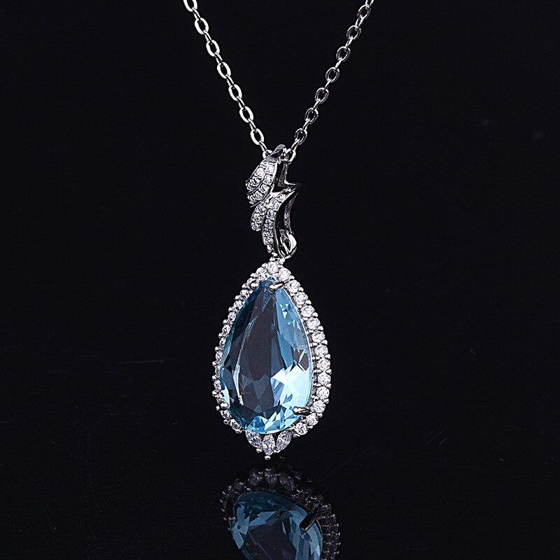 BELLA BOX Blue Water Drop Shaped Crystal Necklace For Women Charm Wedding Engagement Fine Gorgeous Jewelry