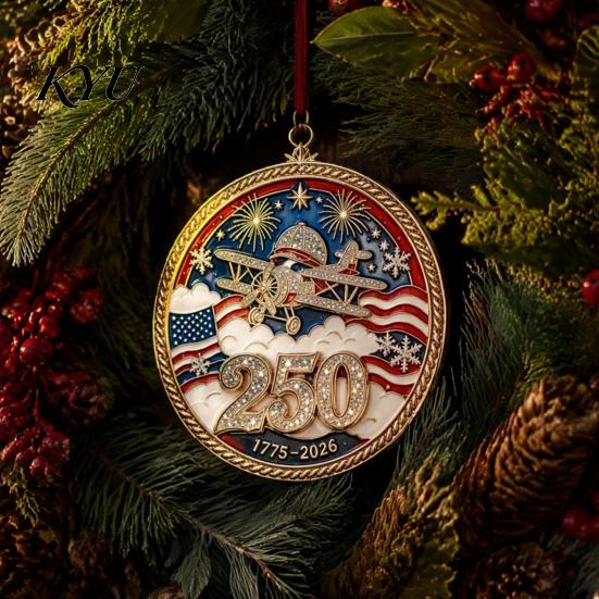 250th Anniversary Commemorative Gift 250 USA Christmas Ornament, United States 1776-2026 Tree Patriotic Decor Keepsake, Acrylic Holiday Hanging