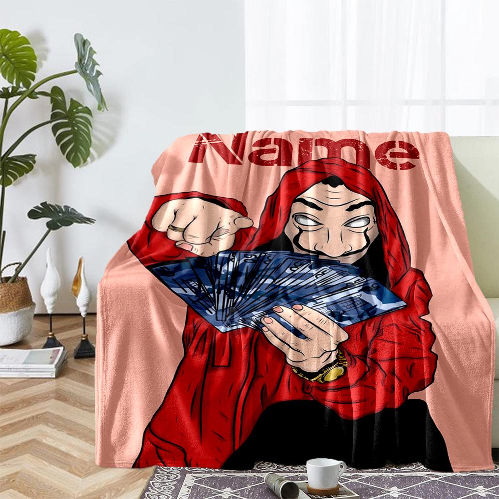 Custom Name La Casa De Papel Theme Printed Blanket - Perfect for Couch, Bed, Travel & Outdoor Use | Machine Washable, Cozy & Durable.