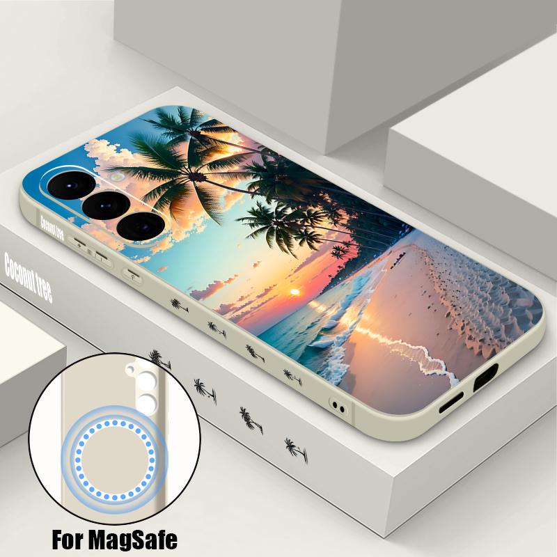 Чехол с принтом кокосов на морскую тематику для Samsung Galaxy S26 Ultra S25 FE S24 S23 S22 Plus S21 FE Встроенная металлическая пластина Магнитная силиконовая крышка