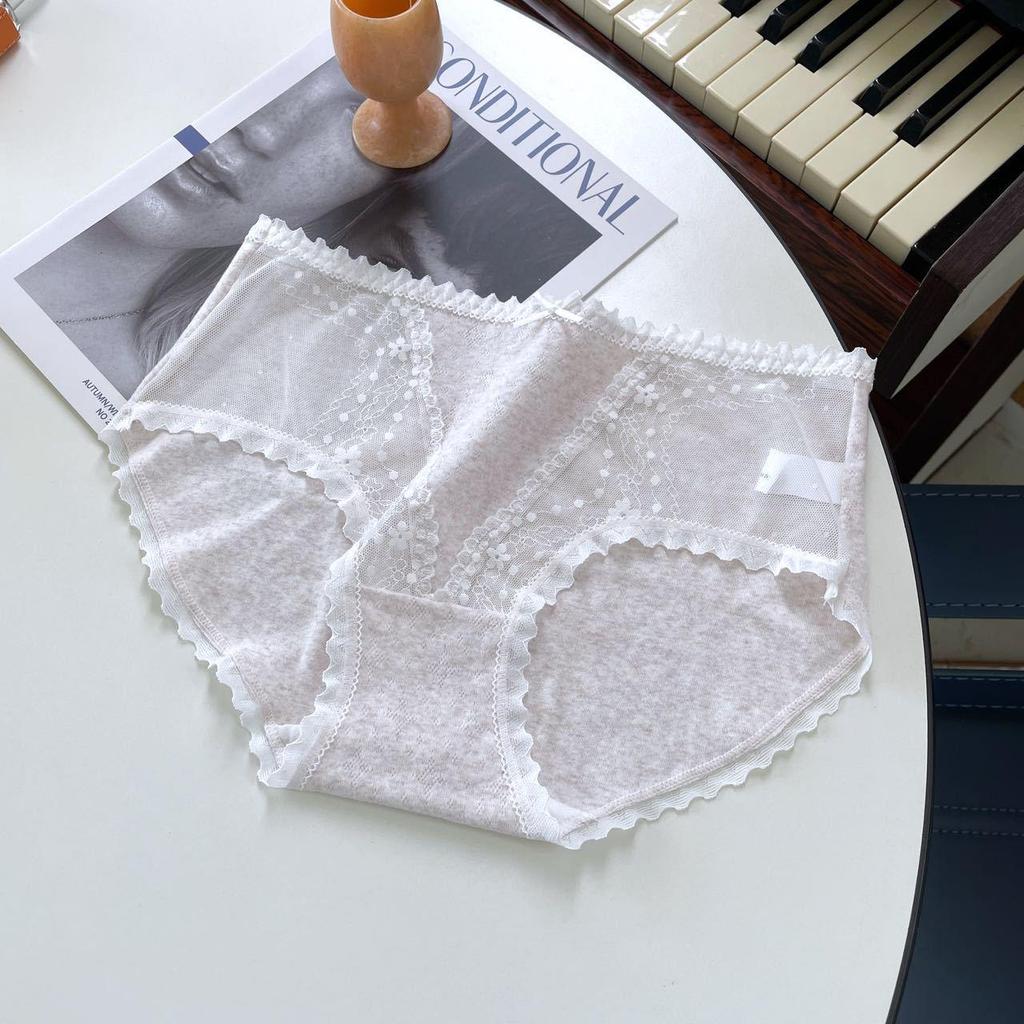 10A Antibacterial Korean Lace Sexy Girl's Cotton Panties with Silk Crotch - Mid-Rise Triangle Fit