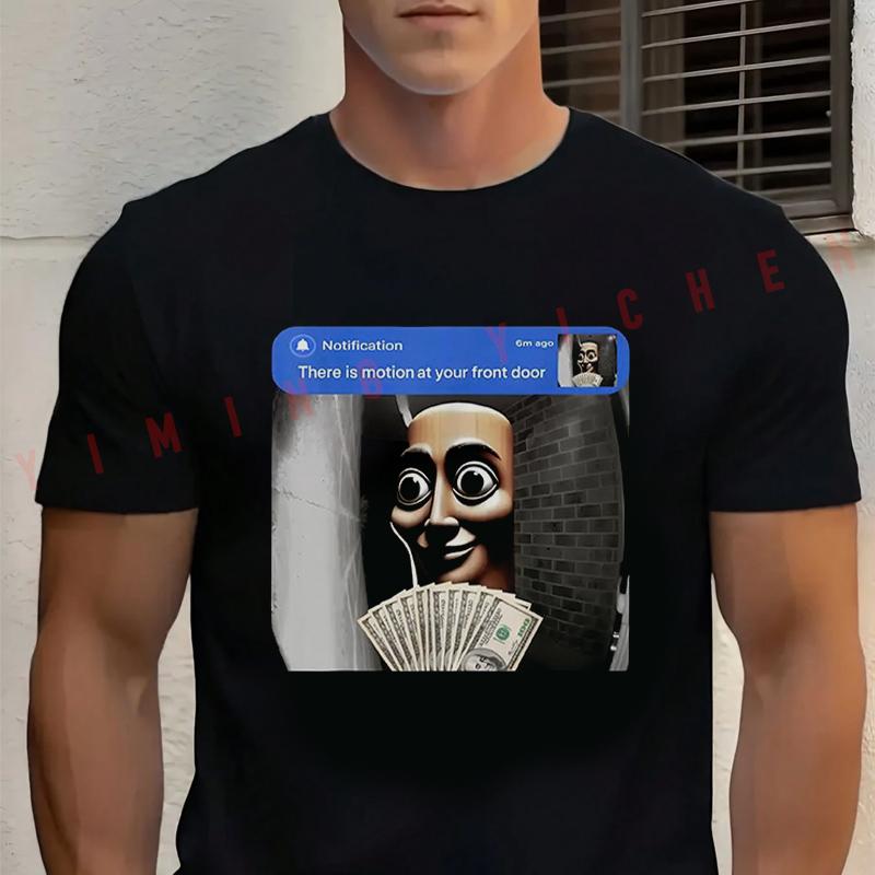 Black There Is Movement At Your Front Door Tung Tung Tung Sahur Meme Motorcycle Cotton T-Shirt Casual Short Sleeve Tees