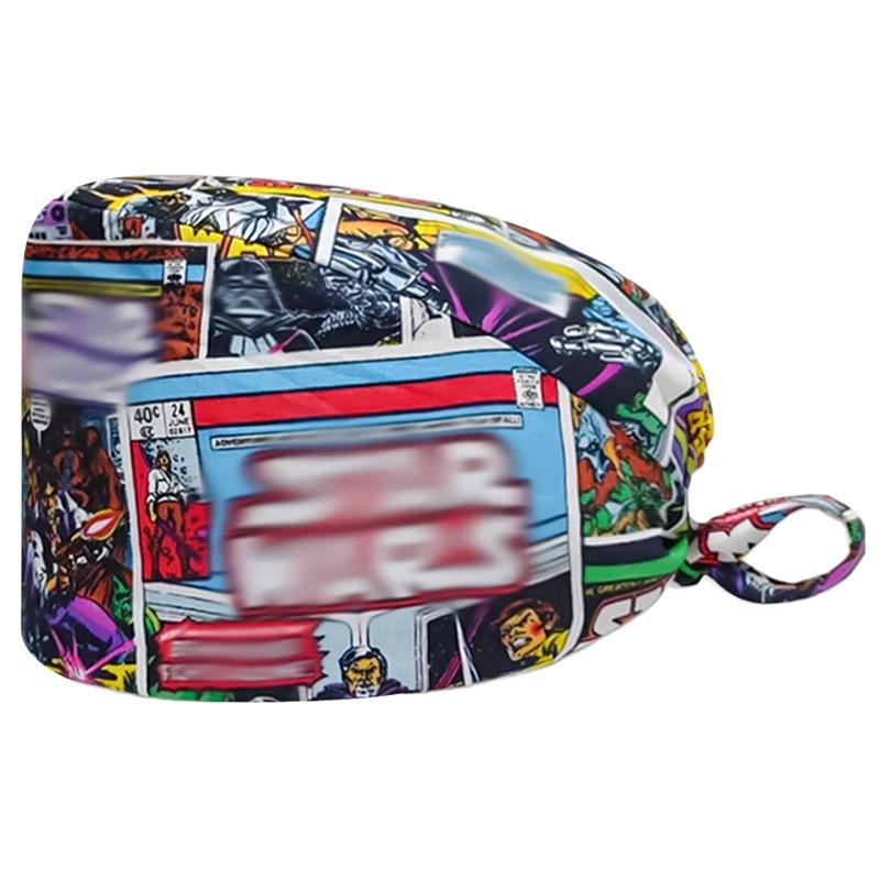 Unisex Cartoon Print Nurse Cap - Breathable, Sweat-Absorbent Surgical Cap for Pet Hospital and Medical Use.
