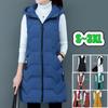 Fashion Autumn Winter Long Cotton Vest Women Jacket Korean Hooded Sleeveless Coat Plus Size Slim Warm Ladies Waistcoat