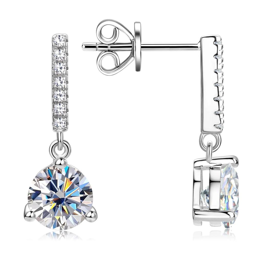 D цвет 1CT Сертифицированные серьги-капли с муассанитом для женщин Платиновое покрытие Стерлинговое серебро 925 пробы 3-коготь Алмазные серьги-гвоздики для ушей Свадебные украшения