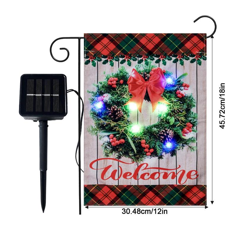 Solar LED Christmas Flag Garden Flags Vertical No Fade Decorative Solar Lighted Garden Flag For Christmas Winter
