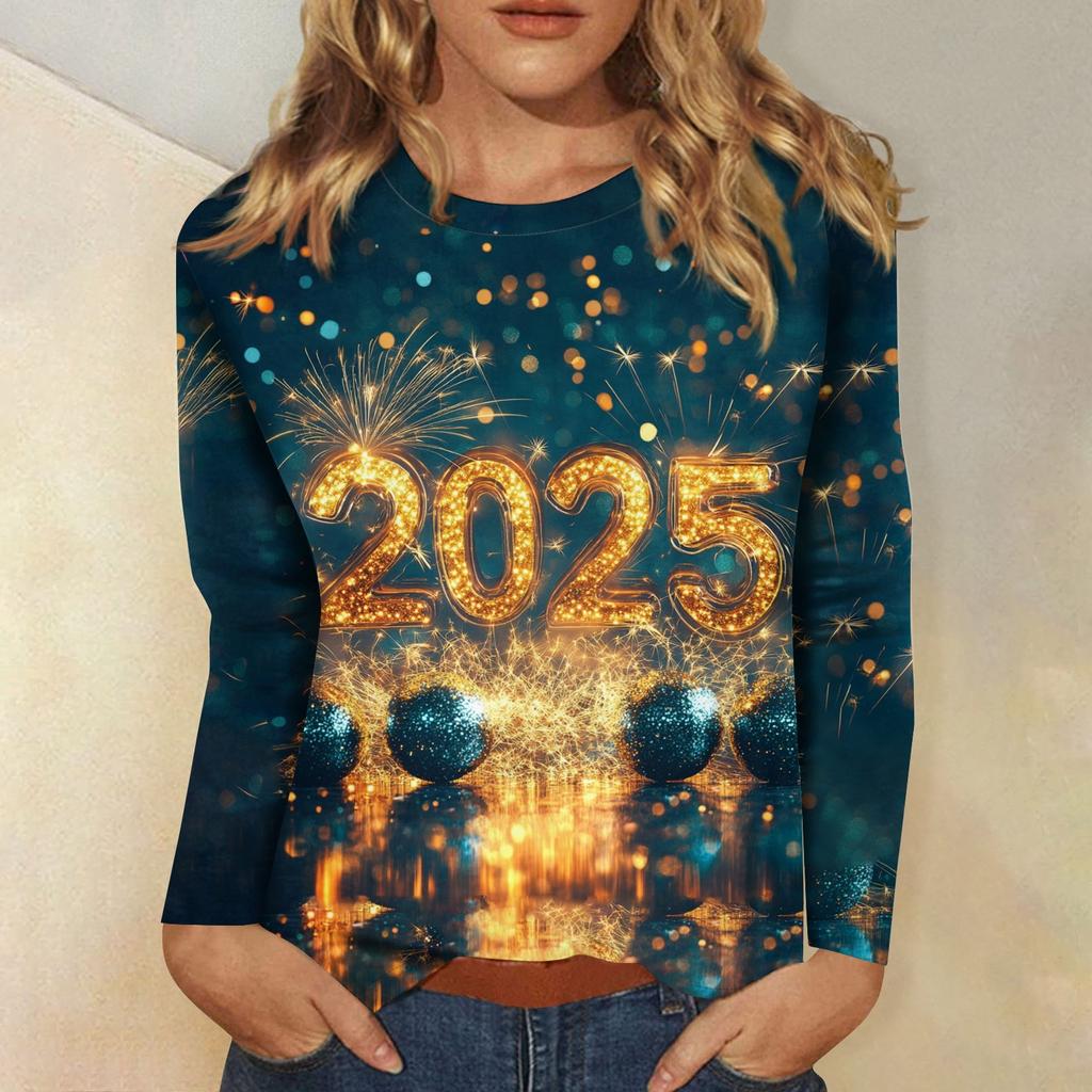 Женская осенне-зимняя футболка с круглым вырезом и длинным рукавом с принтом