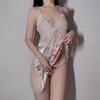 Sexy Lace Perspective Backless Printed Suspender Nightdress Set