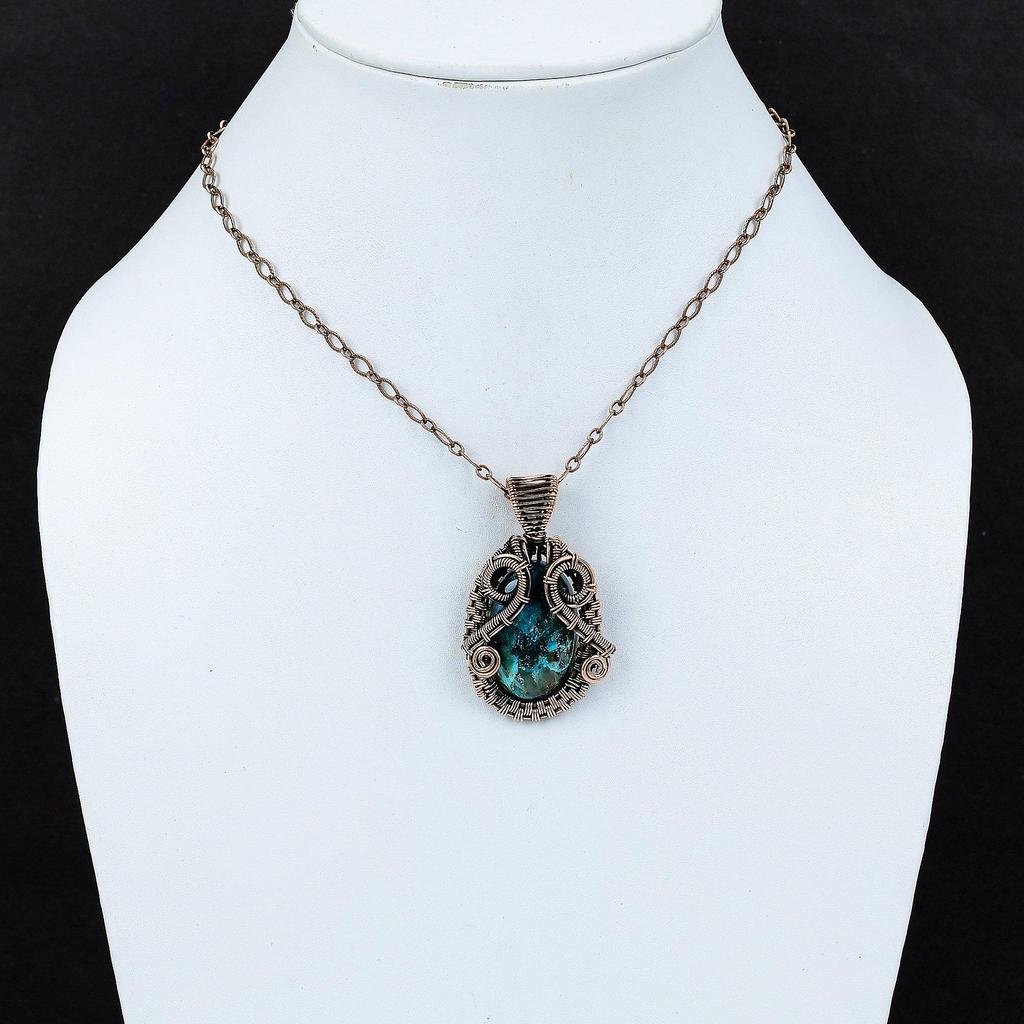 Кулон из хризоколлы, медная проволока, кулон, кулон ручной работы, медные украшения, подвеска из натурального драгоценного камня, подарок для матери, ювелирные изделия из хризоколлы