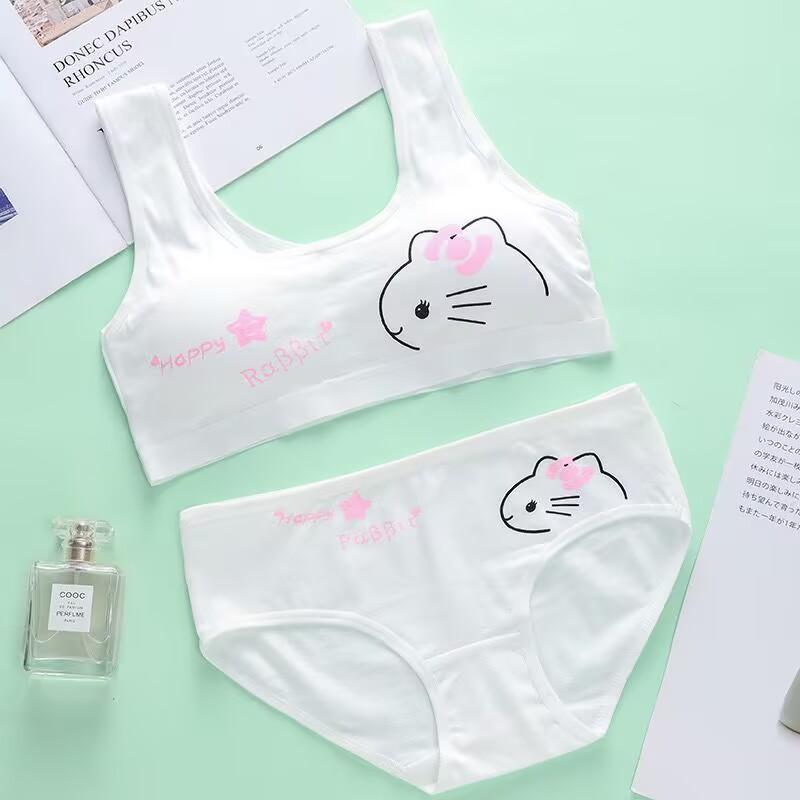 Puberty Students Bra Vest Brassiere Panties Teenagers Girls Lingerie Cotton Underwear Sets