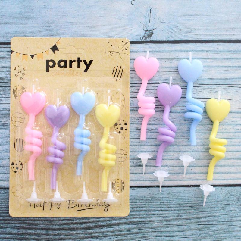 Новая свеча-завитушка для торта, разноцветная, изогнутая, на палец, креативная, в форме сердца, пятиконечной звезды