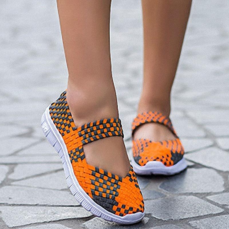 Women's Fashion Casual Rainbow Ladies Summer Sports Runnings Woven Mesh Flat Shoes