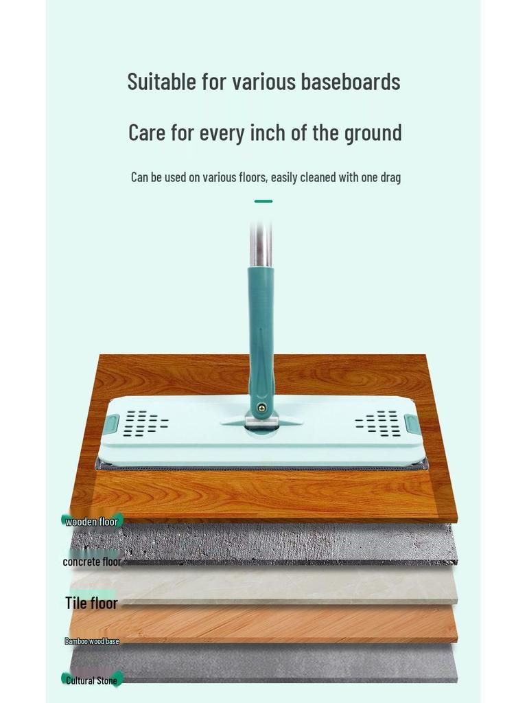 Hands-Free Flat Mop: Dual-Use Scratch-Off Design for Easy, Efficient Cleaning with Bucket.