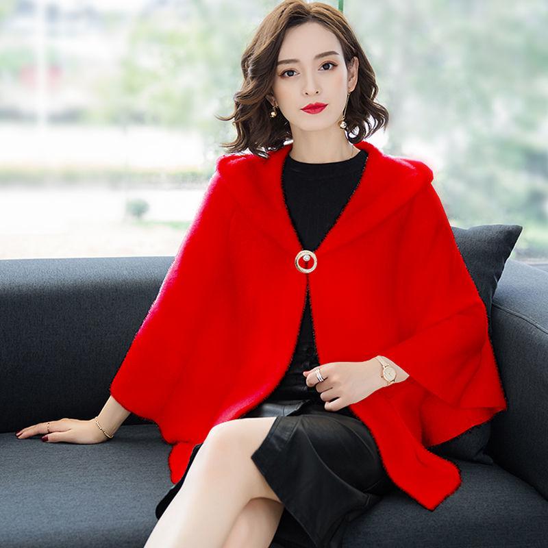 Накидка шаль женская короткая осень и зима толстый кардиган плащ плечо женский вязаный свитер